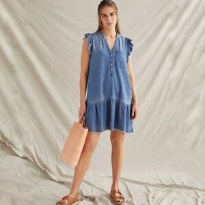 Anthropologie Pilcro Flounced Tunic chambray denim flutter sleeve mini dress